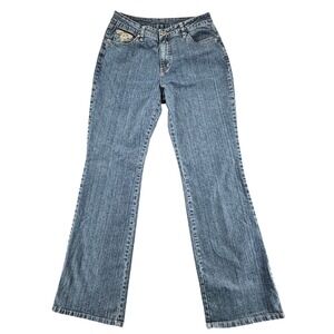 Country Door Bootcut Jeans Womens 10 Blue Cotton Blend Stretch Embroidered Flap